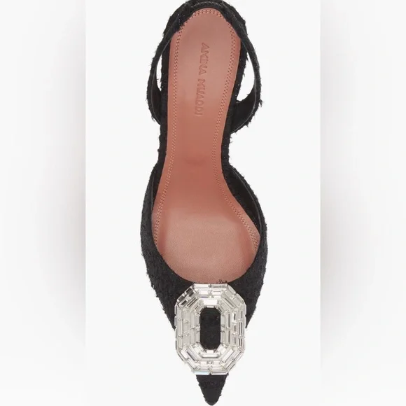 New Authentic Amina Muaddi Camelia 60mm Tweed Slingback Pump Size 38.5 - Picture 2 of 10